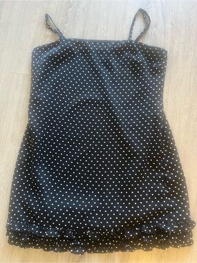 Black Polka Dot Spaghetti Strap Mini Dress | Vintage Style Slip Sundress